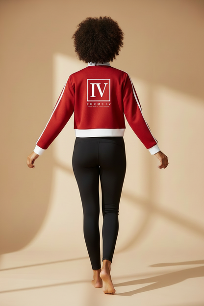 FORME IV contrast side-stripe cropped track jacket in Red, back model view