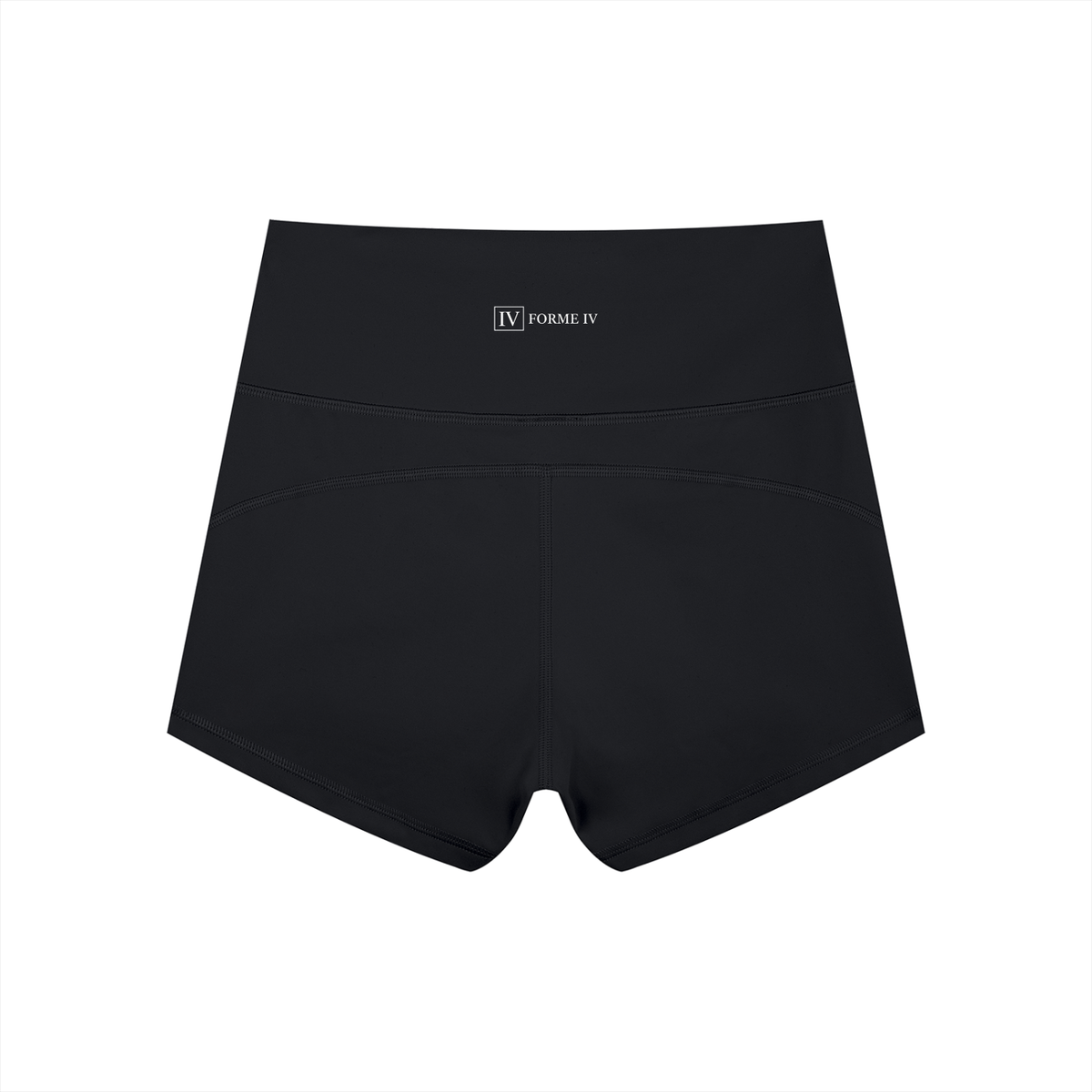 FORME IV high-waist yoga shorts in Black, back flat lay