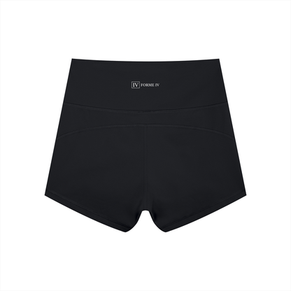 FORME IV high-waist yoga shorts in Black, back flat lay