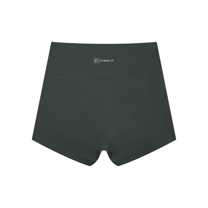 FORME IV high-waist yoga shorts in Dark Gray, back flat lay