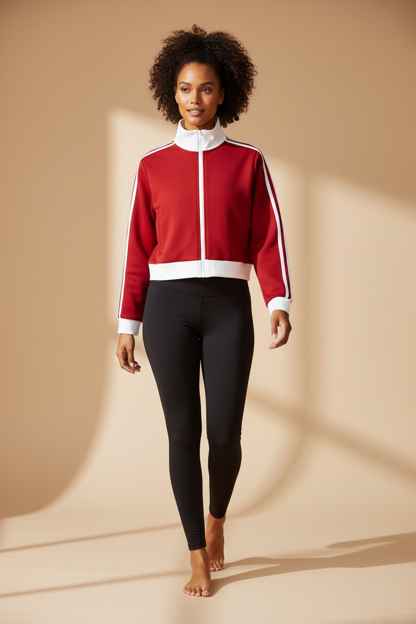 FORME IV contrast side-stripe cropped track jacket in Red, front model view