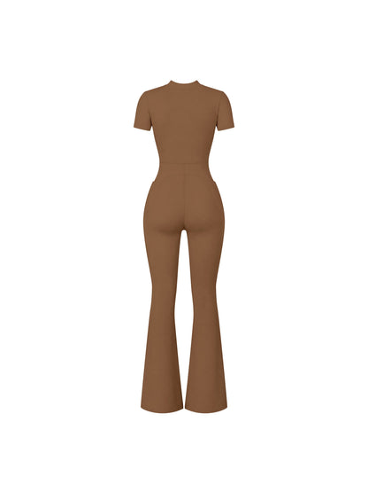 FORME IV - Women’s Tight Flared Leg Quarter-Zip Jumpsuit