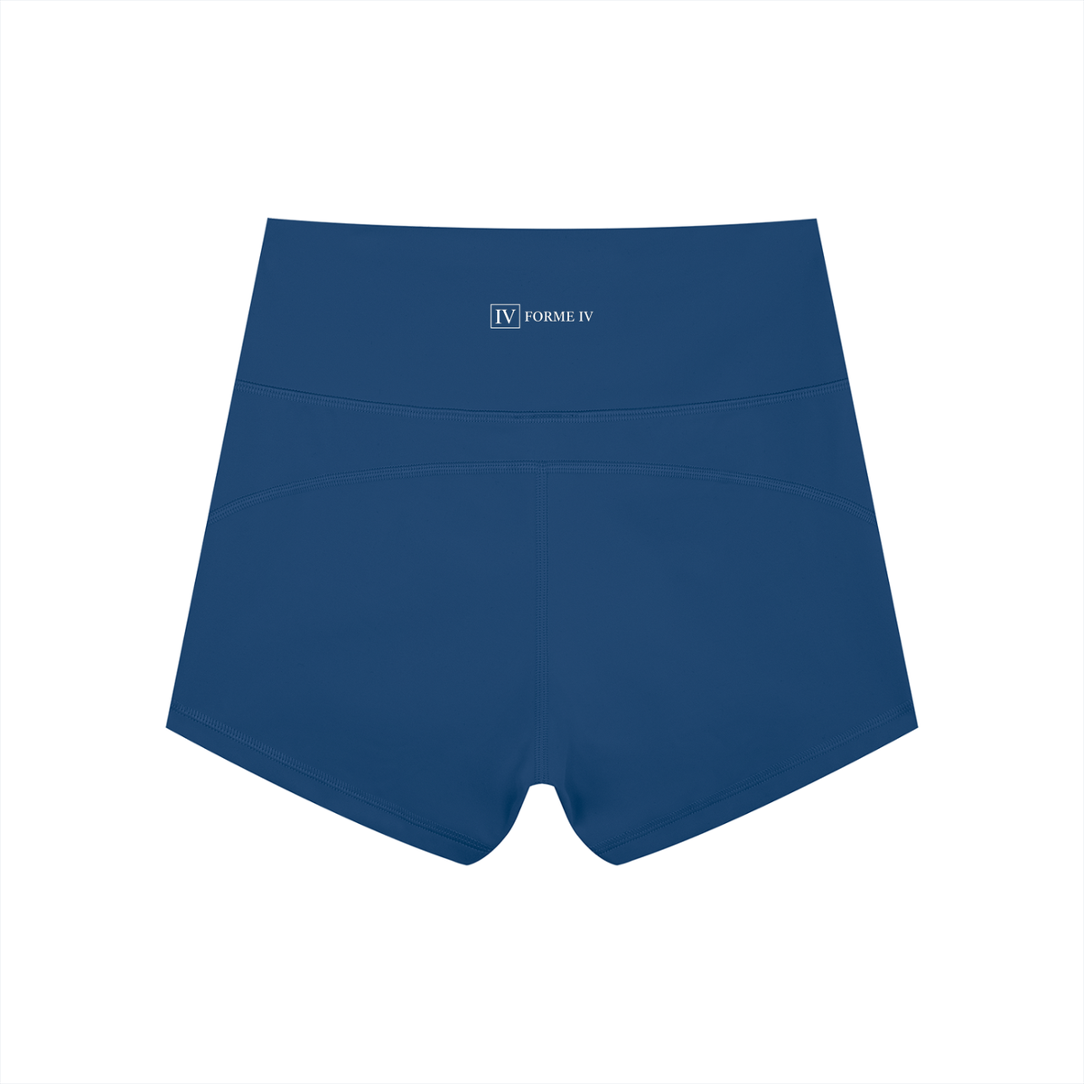 FORME IV high-waist yoga shorts in Blue, back flat lay