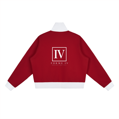 FORME IV - Contrast Side Stripe Fleece Cropped Track Jacket