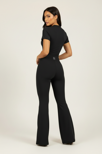 FORME IV - Women’s Tight Flared Leg Quarter-Zip Jumpsuit