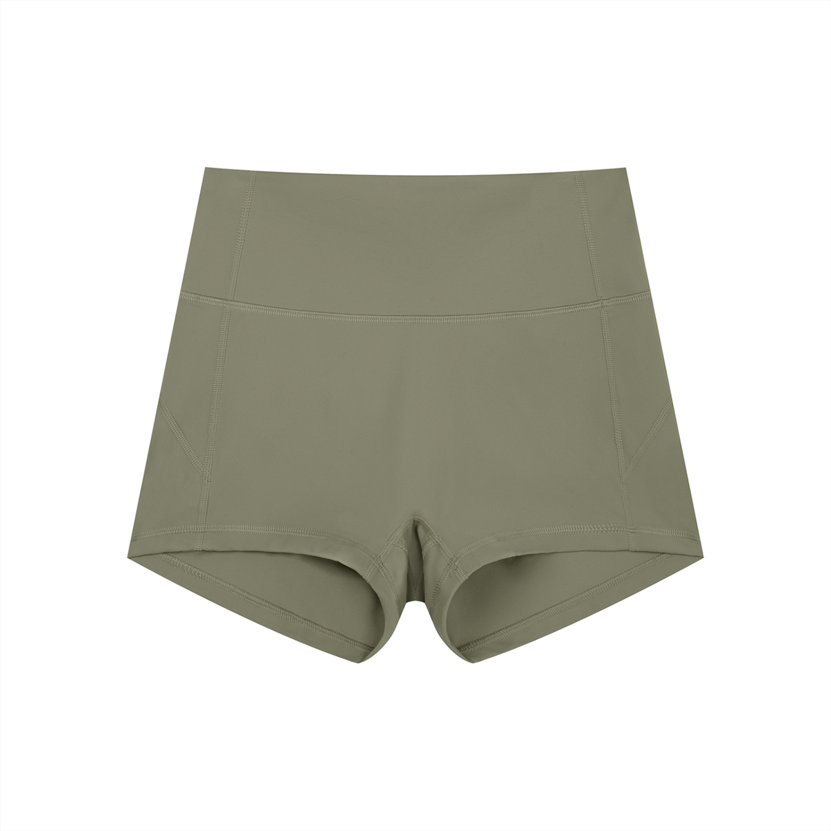 FORME IV high-waist yoga shorts in Gray Green, front flat lay