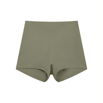 FORME IV high-waist yoga shorts in Gray Green, front flat lay