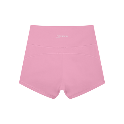 FORME IV high-waist yoga shorts in Pink, back flat lay