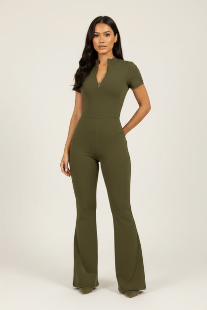 FORME IV - Women’s Tight Flared Leg Quarter-Zip Jumpsuit