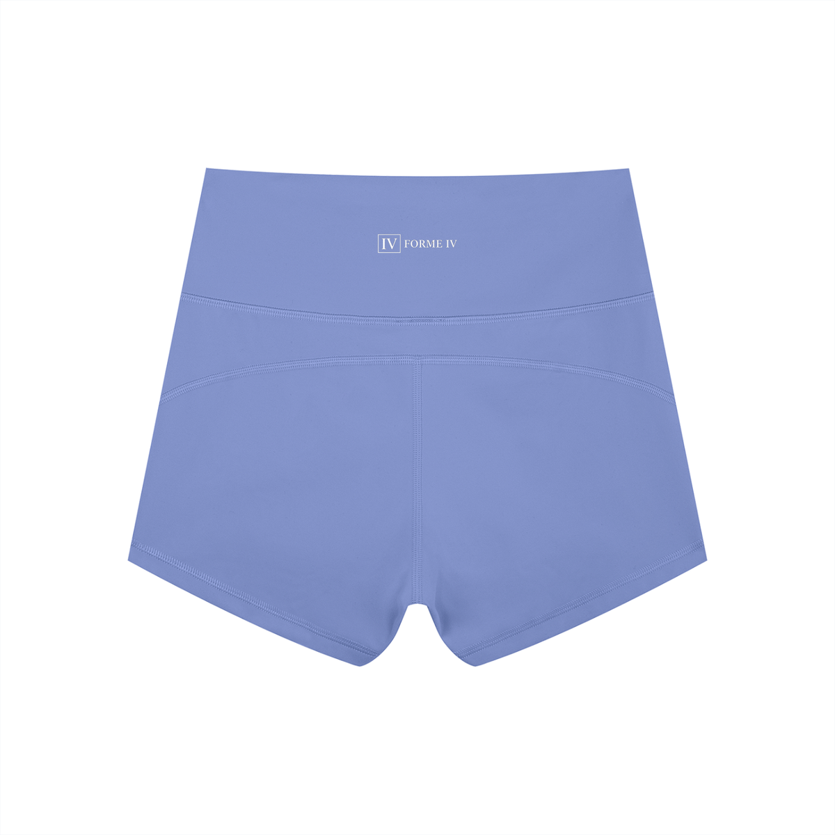 FORME IV high-waist yoga shorts in Purple, back flat lay