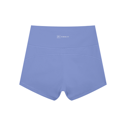 FORME IV high-waist yoga shorts in Purple, back flat lay