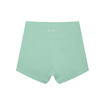 FORME IV high-waist yoga shorts in Green, back flat lay