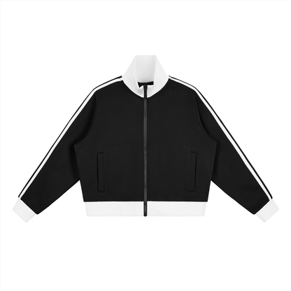 FORME IV - Contrast Side Stripe Fleece Cropped Track Jacket