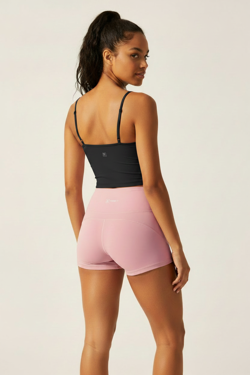 FORME IV high-waist yoga shorts in Pink, back model view