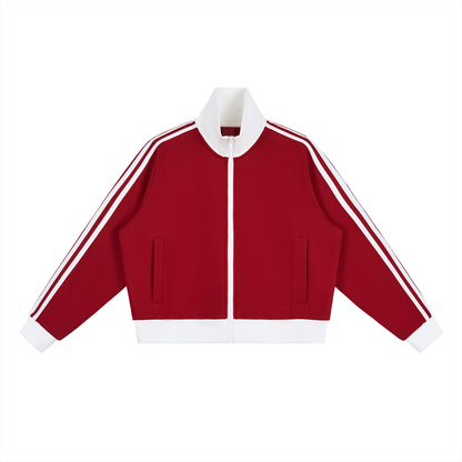FORME IV - Contrast Side Stripe Fleece Cropped Track Jacket