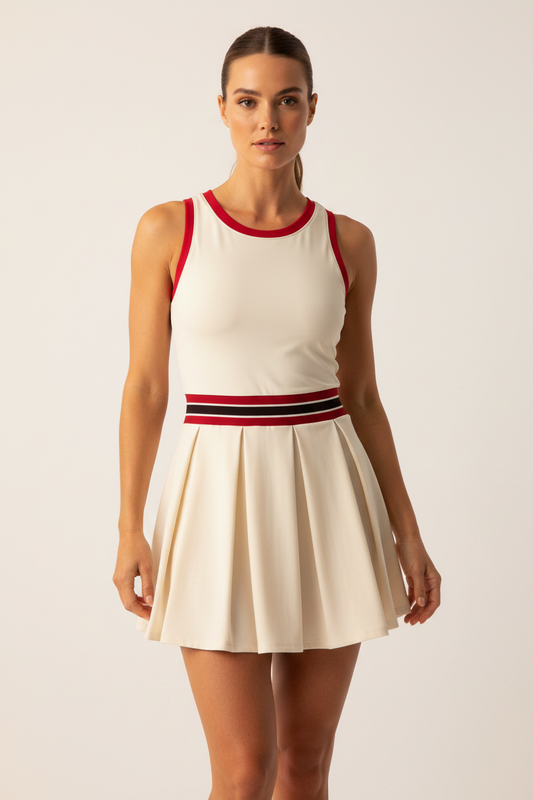 FORME IV color-block A-line tennis dress in Beige, front model view